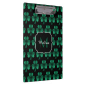 Emerald Green Sparkle Kleeblatt Black Monogram Klemmbrett (Rechts)