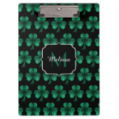 Emerald Green Sparkle Kleeblatt Black Monogram Klemmbrett (Vorderseite)