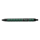Emerald Green Sparkle Kleeblatt Black Monogram Kugelschreiber (Vorderseite)