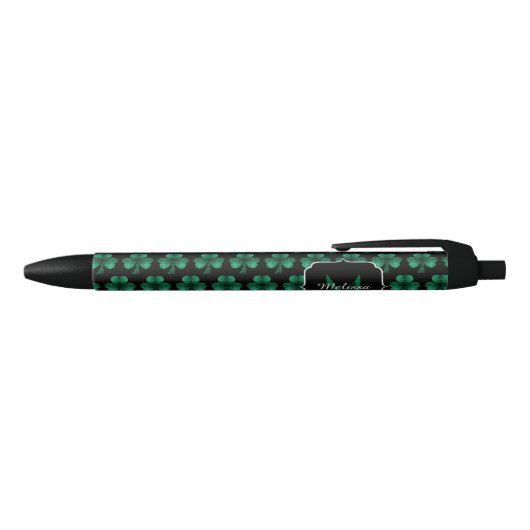 Emerald Green Sparkle Kleeblatt Black Monogram Kugelschreiber (Oberseite)