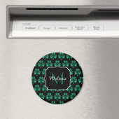 Emerald Green Sparkle Kleeblatt Black Monogram Magnet (In Situ (Geschirrspüler))
