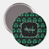Emerald Green Sparkle Kleeblatt Black Monogram Magnet (Vorderseite/Rückseite)