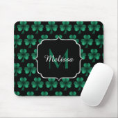 Emerald Green Sparkle Kleeblatt Black Monogram Mousepad (Mit Mouse)