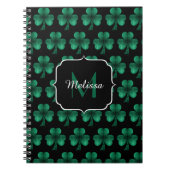 Emerald Green Sparkle Kleeblatt Black Monogram Notizblock (Vorderseite)