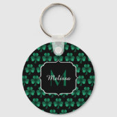 Emerald Green Sparkle Kleeblatt Black Monogram Schlüsselanhänger (Vorderseite)