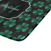 Emerald Green Sparkle Kleeblatt Black Monogram Schneidebrett (Ecke)
