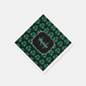 Emerald Green Sparkle Kleeblatt Black Monogram Serviette (Ecke)