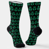 Emerald Green Sparkle Kleeblatt Black Monogram Socken (Gewinkelt)