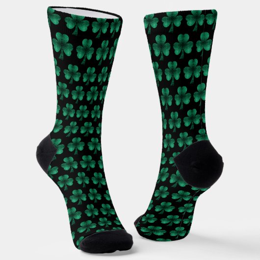 Emerald Green Sparkle Kleeblatt Black Monogram Socken (Gewinkelt)