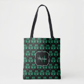 Emerald Green Sparkle Kleeblatt Black Monogram Tasche (Vorderseite)