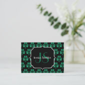 Emerald Green Sparkle Kleeblatt Black Monogram Visitenkarte (Stehend Vorderseite)