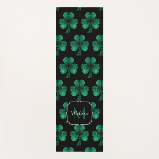 Emerald Green Sparkle Kleeblatt Black Monogram Yogamatte (Vorderseite)
