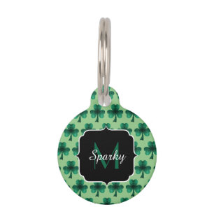 Emerald Green Sparkle Kleeblatt Custom Monogram Haustiermarke
