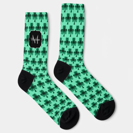 Emerald Green Sparkle Kleeblatt Monogram Socken (Rechts)