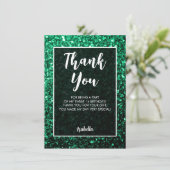 Emerald Green sparkles Sweet 16 elegant script Dankeskarte (Stehend Vorderseite)