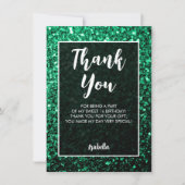 Emerald Green sparkles Sweet 16 elegant script Dankeskarte (Vorderseite)