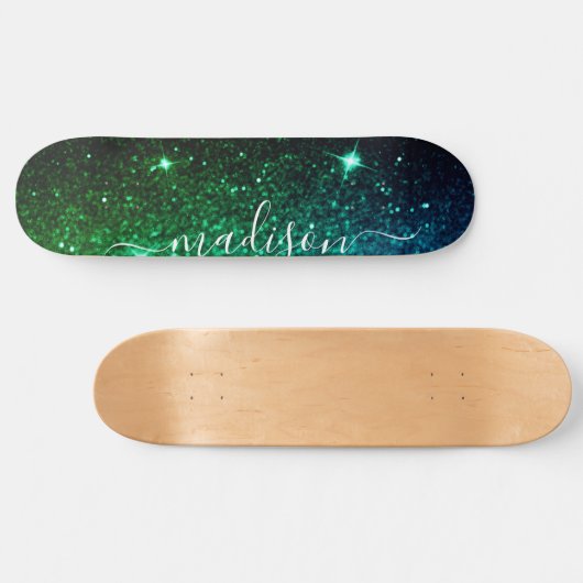 Emerald Green Sparkone Glitzer Personalisiert Skateboard (Horizontal)