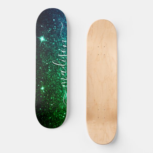 Emerald Green Sparkone Glitzer Personalisiert Skateboard (Vorderseite)