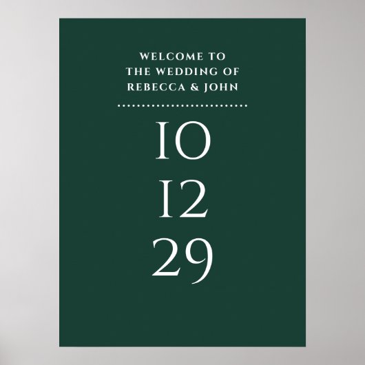 Emerald Green Special Date Wedding Welcome Sign Poster (Vorne)