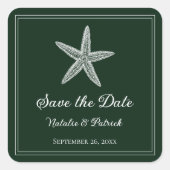 Emerald Green Starfish Save the Date Quadratischer Aufkleber (Vorderseite)