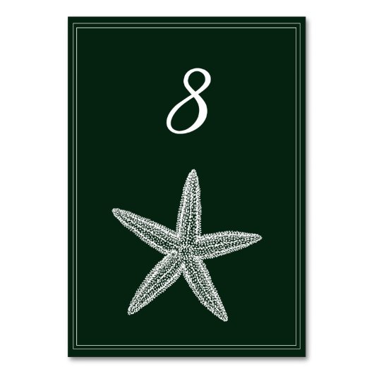 Emerald Green Starfish Tischnummer Card (Vorderseite)