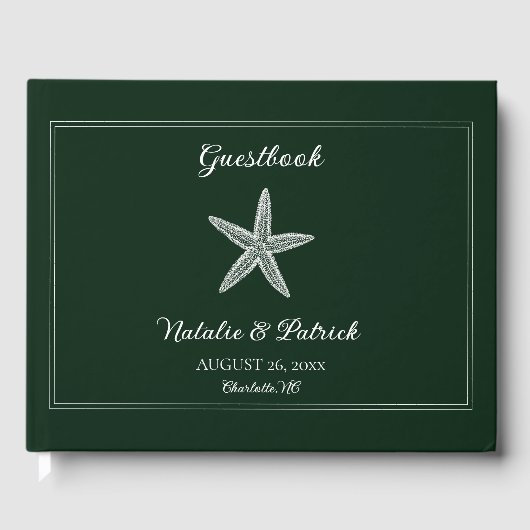 Emerald Green Starfish Wedding Gästebuch (Vorderseite)