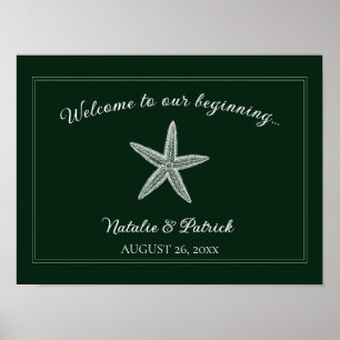 Emerald Green Starfish Wedding Welcome Poster