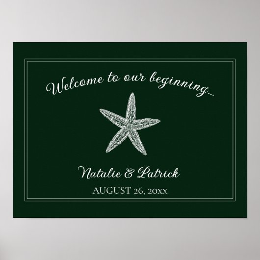 Emerald Green Starfish Wedding Welcome Poster (Vorne)