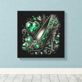Emerald Green Stiletto High Heels with Hearts Leinwanddruck (Insitu (Holzboden))