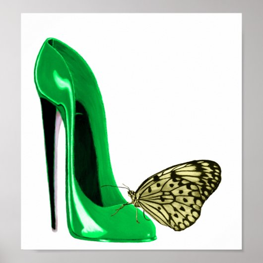 Emerald Green Stiletto und Butterfly Art Poster (Vorne)