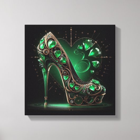 Emerald Green Stilettos und Diamond Shaped Hearts Leinwanddruck (Vorderseite)