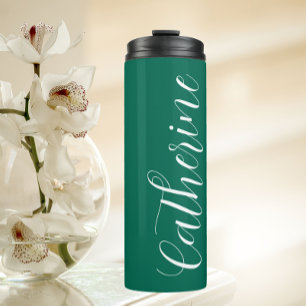 Emerald Green stilisiert Wedding Bridesmaid Name Thermosbecher