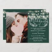 Emerald Green String Lights Floral Foto Wedding Einladung (Vorne/Hinten)