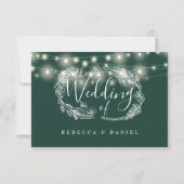 Emerald Green String Lights Floral Wedding RSVP Karte (Rückseite)