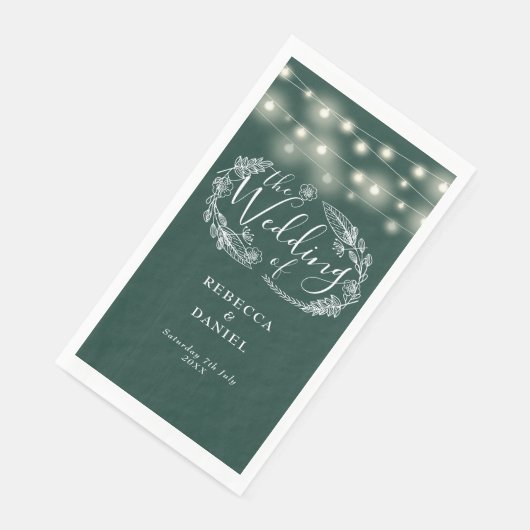Emerald Green String Lights Floral Wedding Serviette (Ecke)