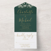 Emerald Green String Lights Gold Script Wedding All In One Einladung (Innen Boden)