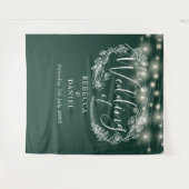 Emerald Green String Lights Hochzeitshintergrund Wandteppich (Vorderseite (Horizontal))