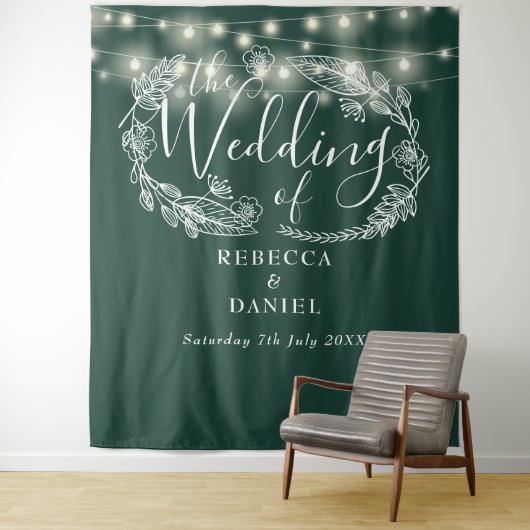 Emerald Green String Lights Hochzeitshintergrund Wandteppich (Beispiel)