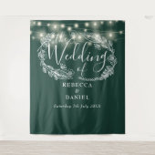 Emerald Green String Lights Hochzeitshintergrund Wandteppich (Vorderseite)