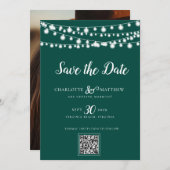 Emerald Green String Lights Modernes Skript Rette Save The Date (Vorne/Hinten)