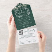 Emerald Green String Lights QR Code Wedding All In One Einladung (Abreißen)