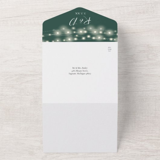 Emerald Green String Lights QR Code Wedding All In One Einladung (Außenbereich)