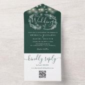 Emerald Green String Lights QR Code Wedding All In One Einladung (Innen Boden)