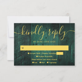 Emerald Green String Lights Rustic Wood Wedding RSVP Karte