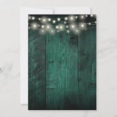 Emerald Green String Lights Rustic Wood Wedding Save The Date (Rückseite)