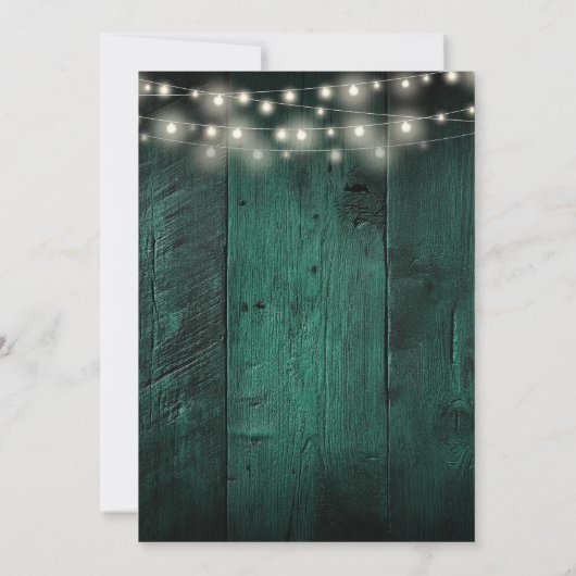 Emerald Green String Lights Rustic Wood Wedding Save The Date (Rückseite)