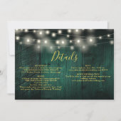 Emerald Green String Lights Wedding Foto Details Einladung (Rückseite)