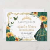 Emerald Green Sunblumen Blütengolden Quinceañera Save The Date (Vorderseite)