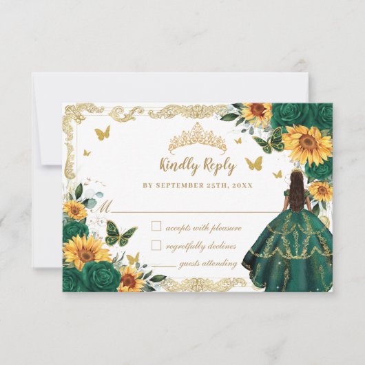 Emerald Green Sunflower Blumenkleider RSVP Karte (Vorderseite)