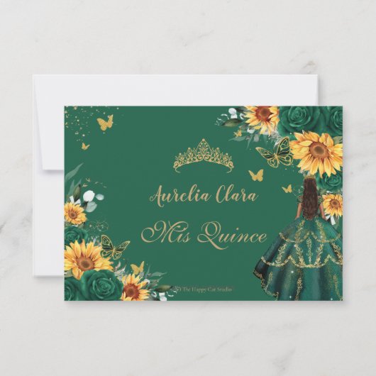 Emerald Green Sunflower Blumenkleider RSVP Karte (Rückseite)
